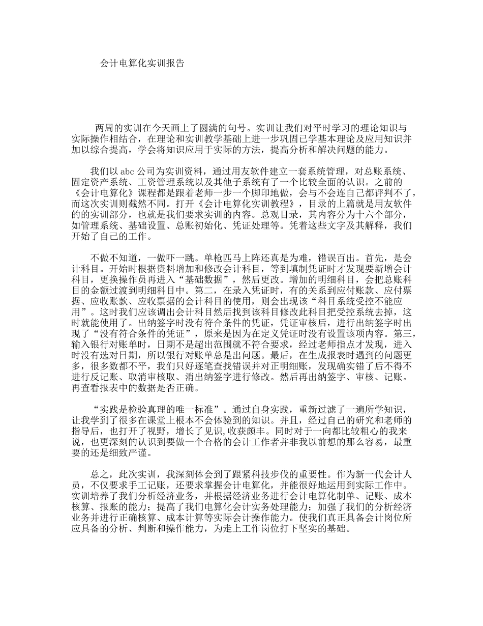 会计电算化实训报告_第1页