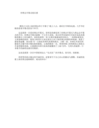世博会开幕式观后感