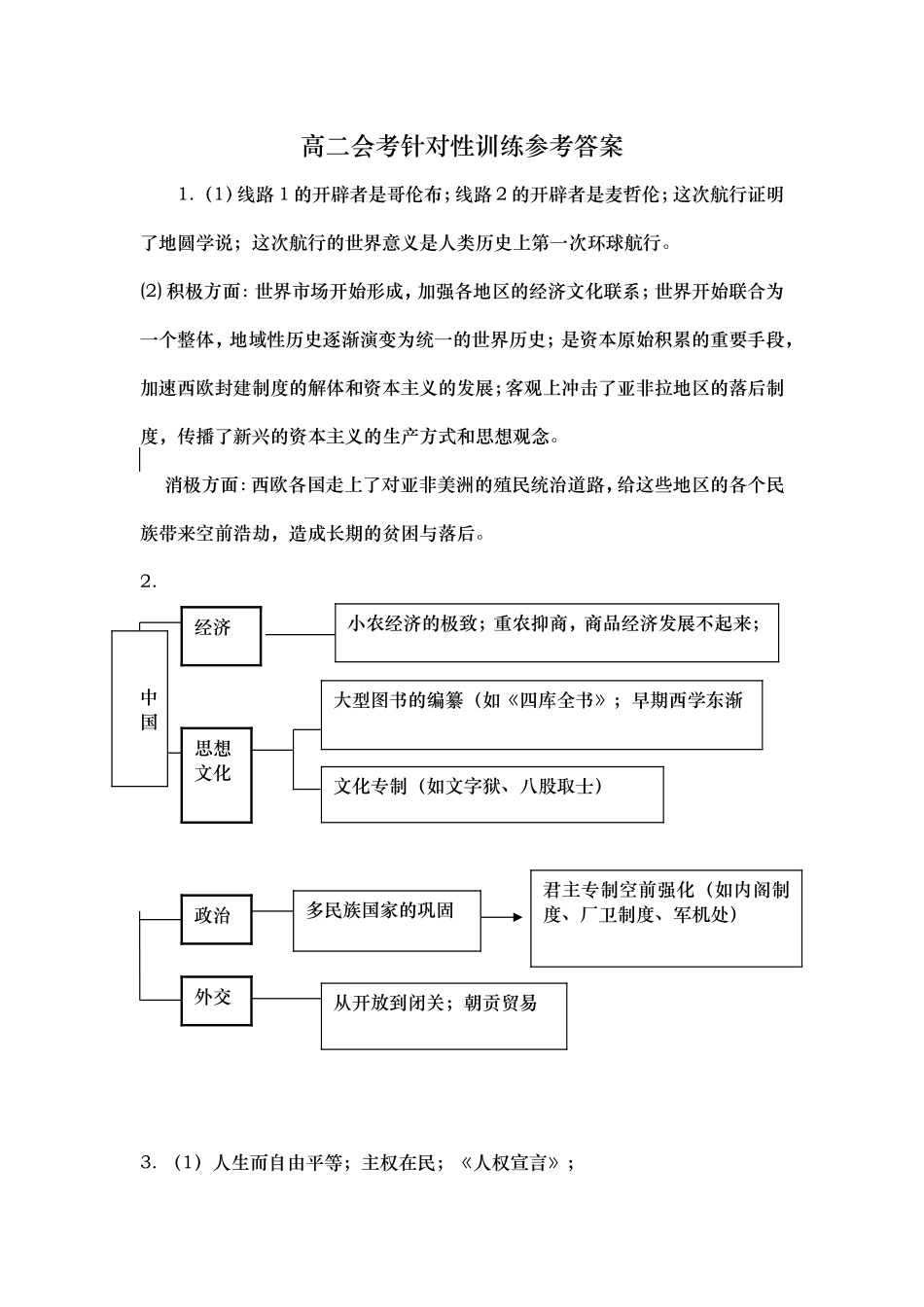 高二会考针对性训练参考答案_第1页