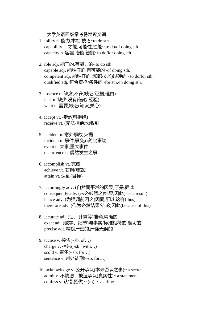 大学英语四级常考易混近义词_第1页
