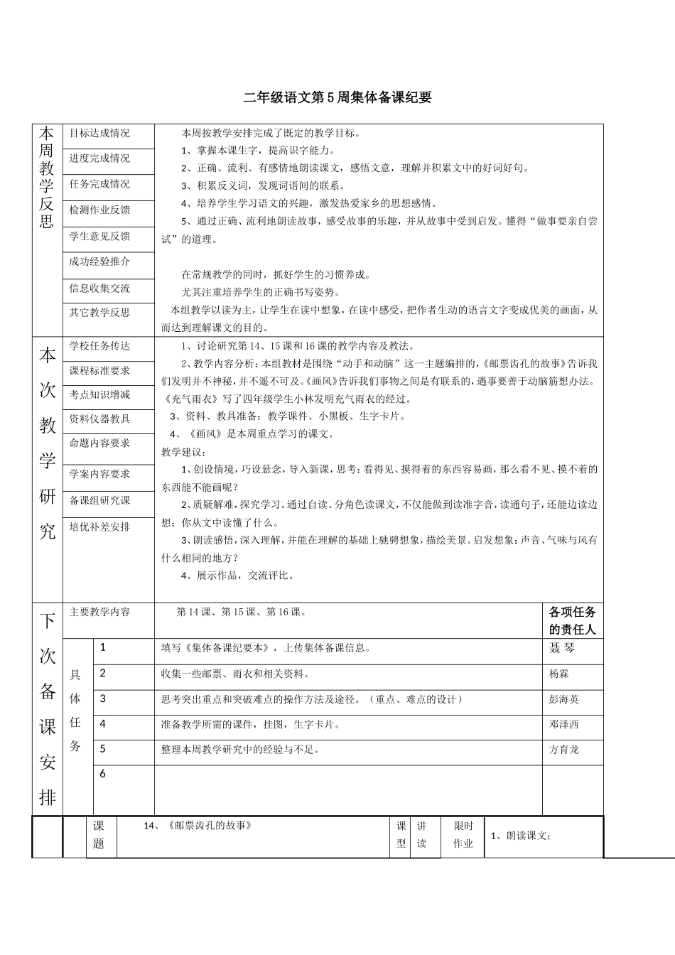 二年级语文第5周集体备课纪要 《画风》_第1页