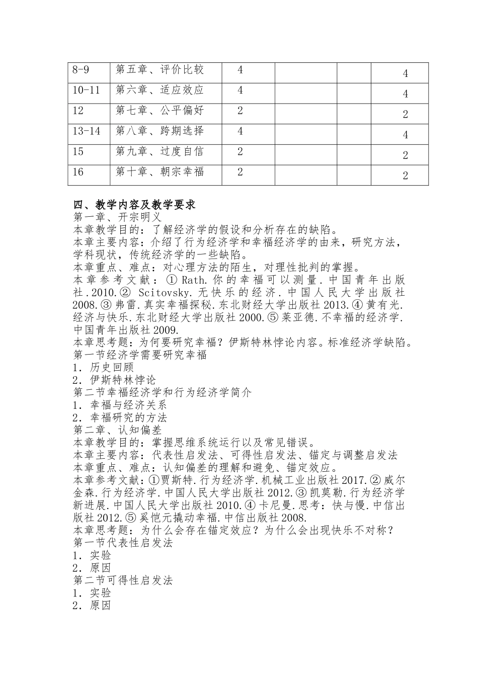 《幸福行为经济学》教学大纲（32学时）_第2页