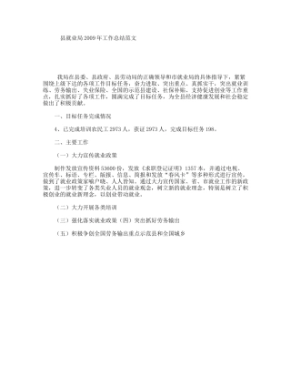 县就业局2009年工作总结范文