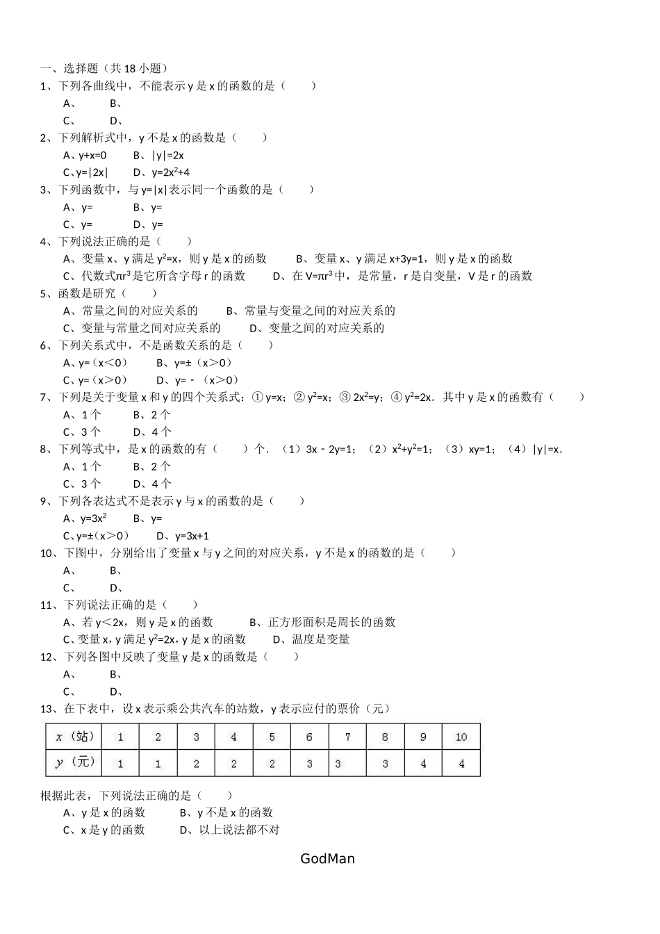 列各曲线中，不能表示y是_第1页