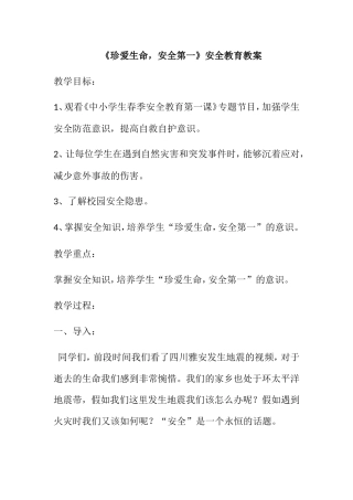 《珍爱生命，安全第一》安全教育教案