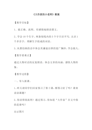 《大作家的小老师》教案