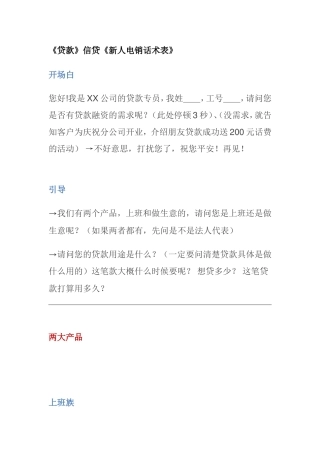 《贷款》信贷《新人电销话术表》