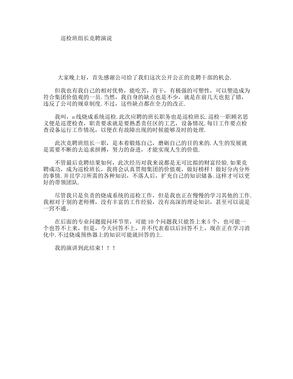 巡检班组长竞聘演说_第1页