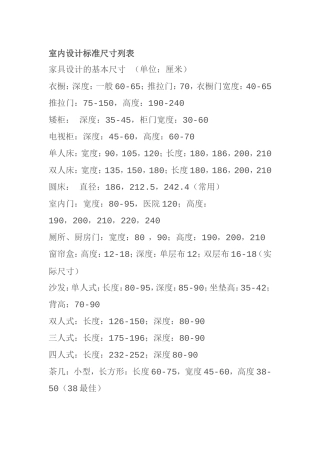室内设计标准尺寸列表