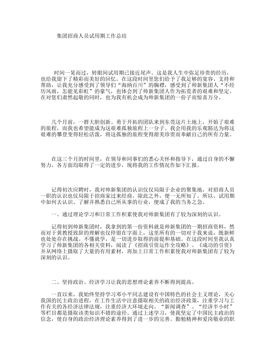 集团招商人员试用期工作总结_第1页
