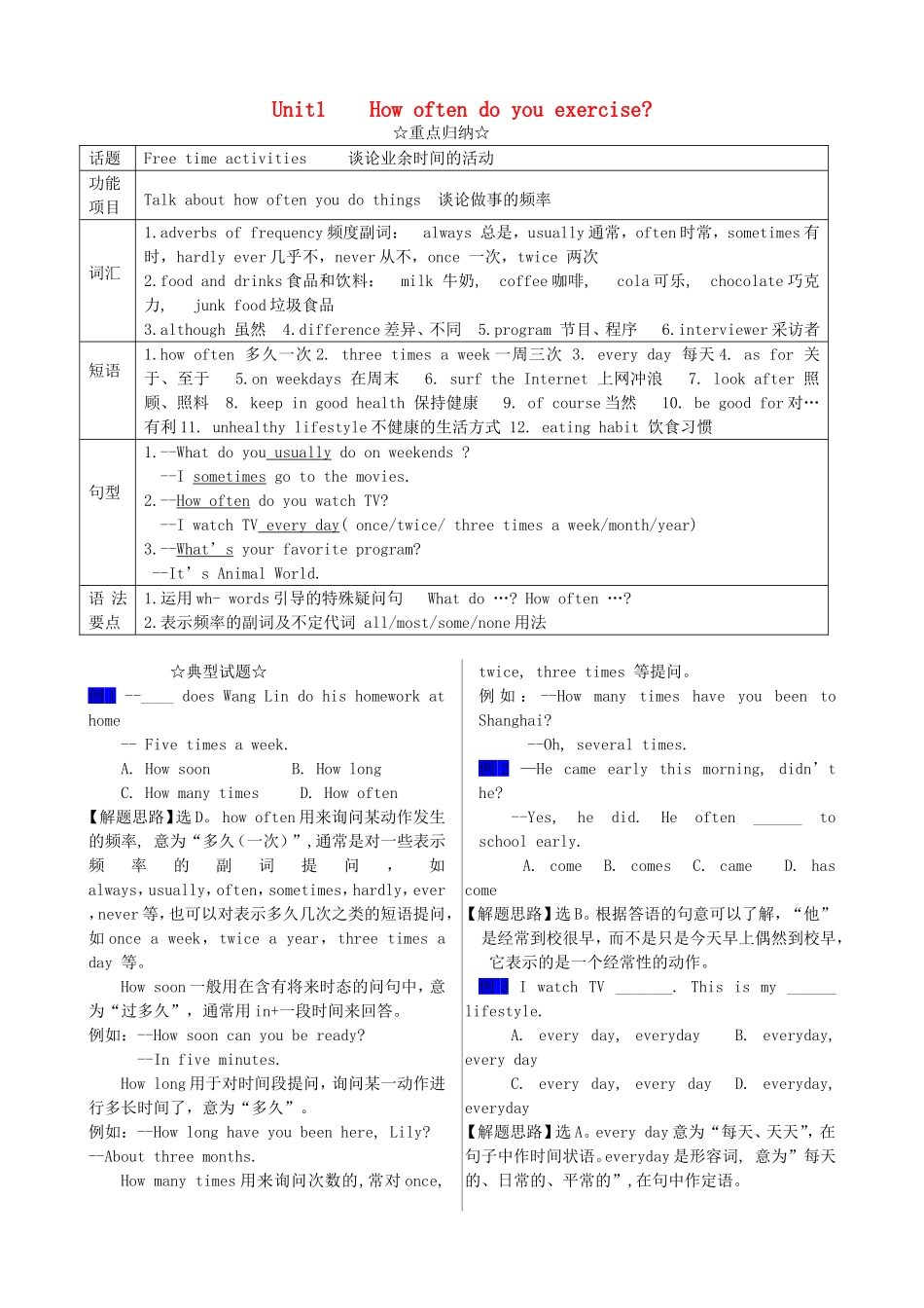谈论业余时间的活动 英语知识点重点归纳_第1页