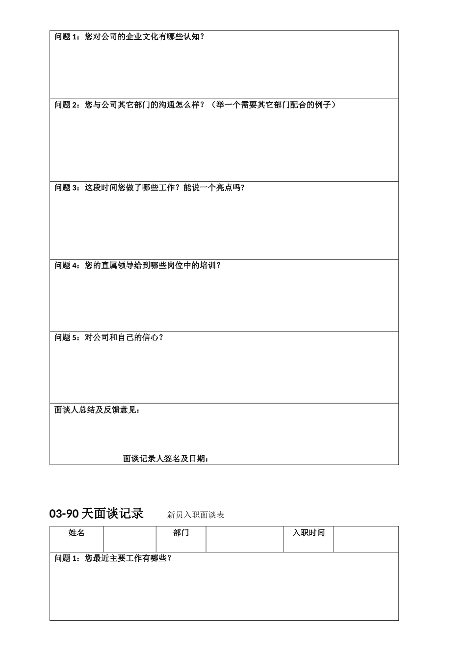 天面谈记录新员入职面谈表_第2页