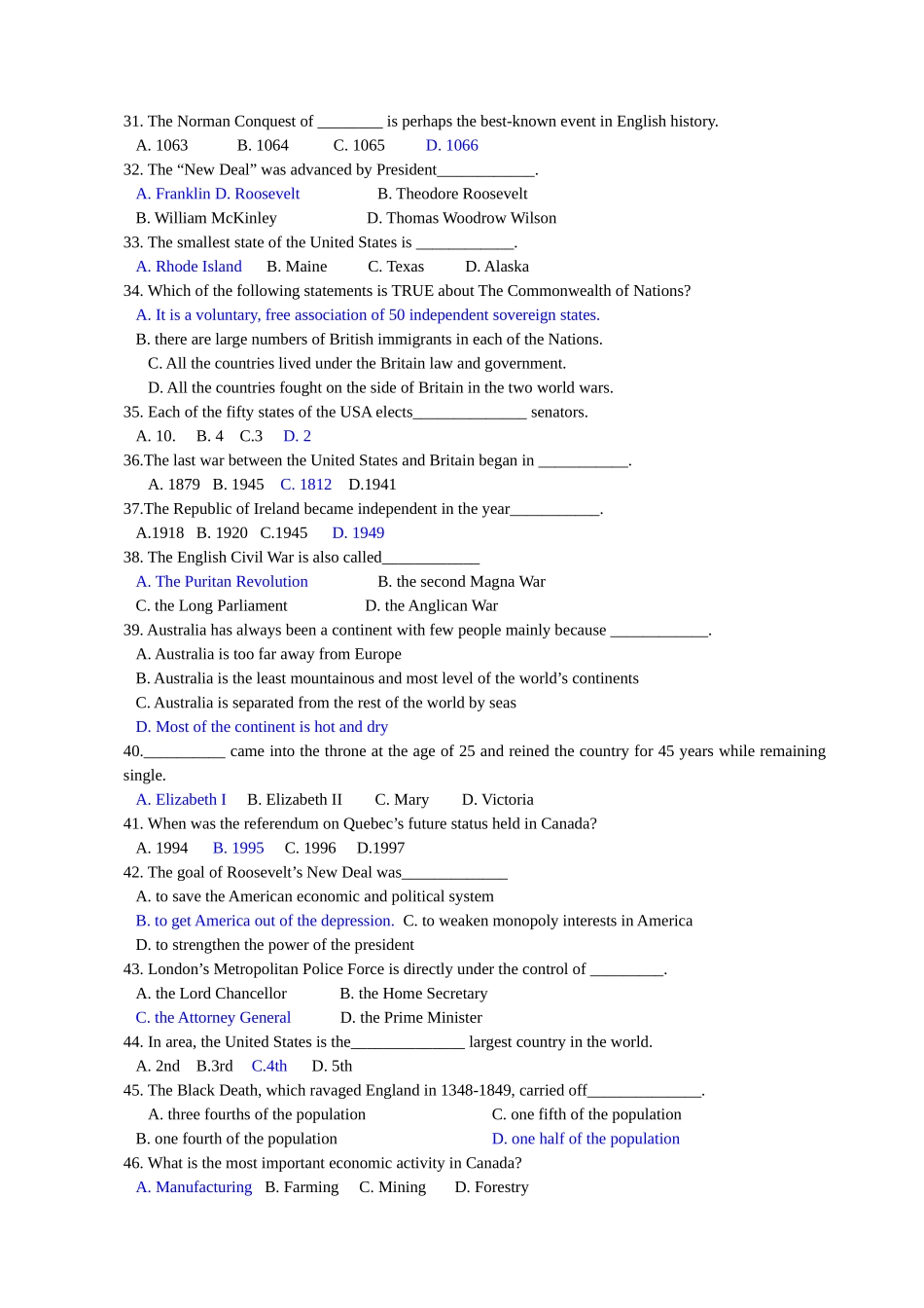 PartVI英语国家概况知识练习150+30题_第3页