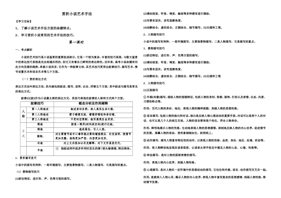 赏析小说艺术手法教学设计_第1页