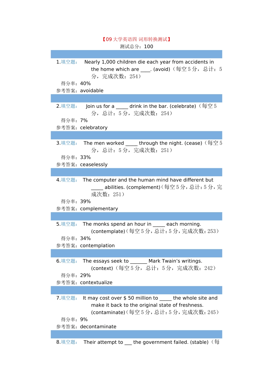 大学英语四词形转换测试_第1页