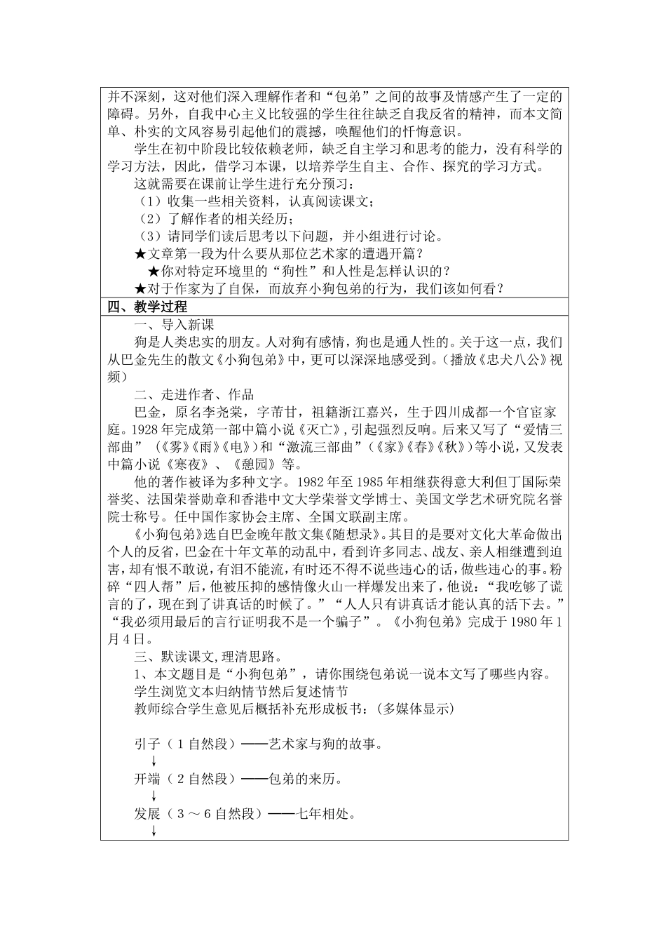 高一语文《小狗包弟》教学设计方案_第2页