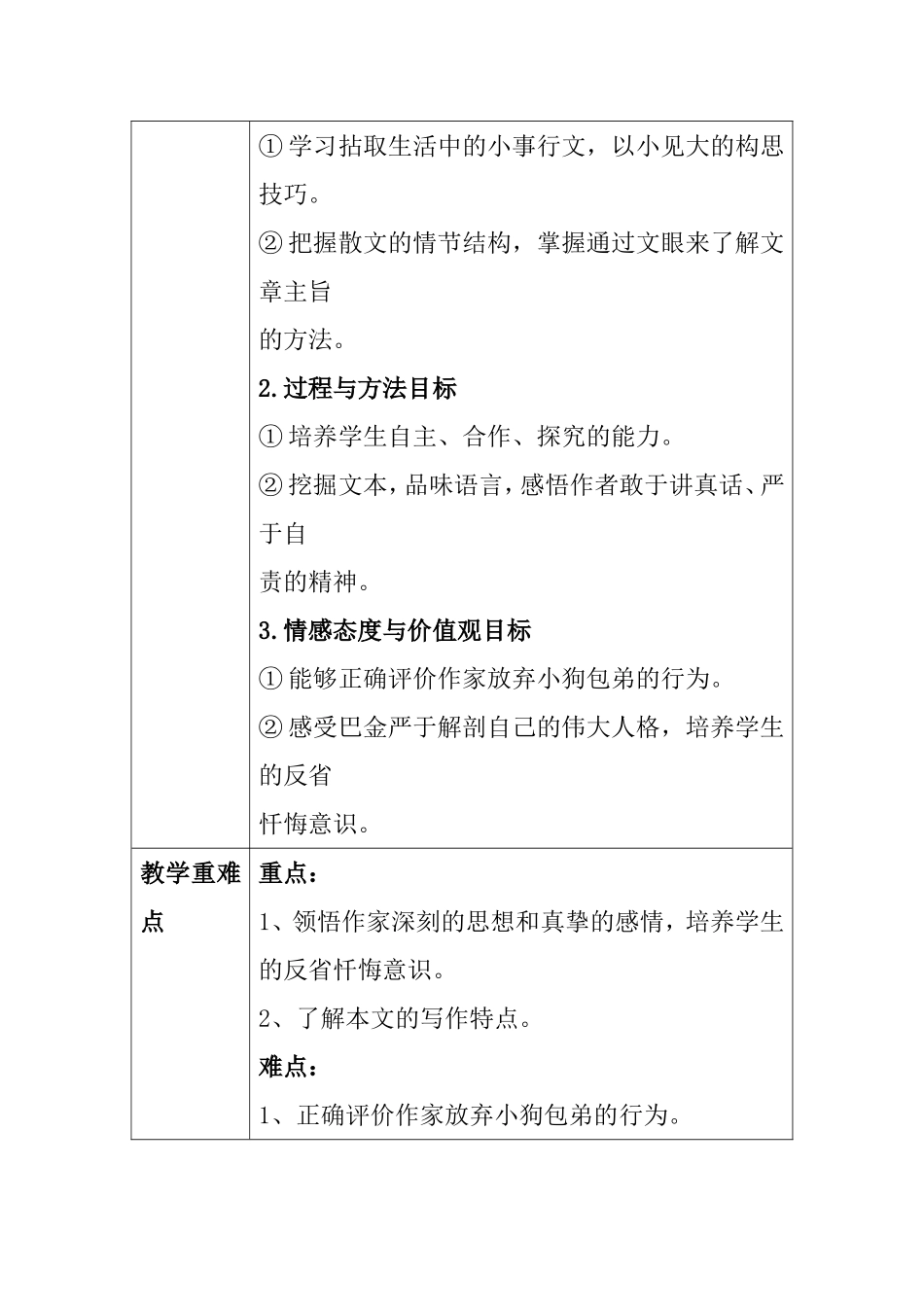 高中语文必修1第三单元第二课《小狗包弟》（第二课时）教学设计_第2页