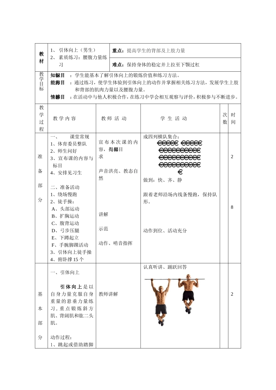 引体向上（男生）教学教案_第1页