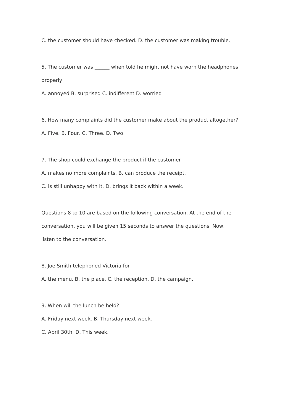 听写与对话新闻听力完形语法及词汇测试题_第3页