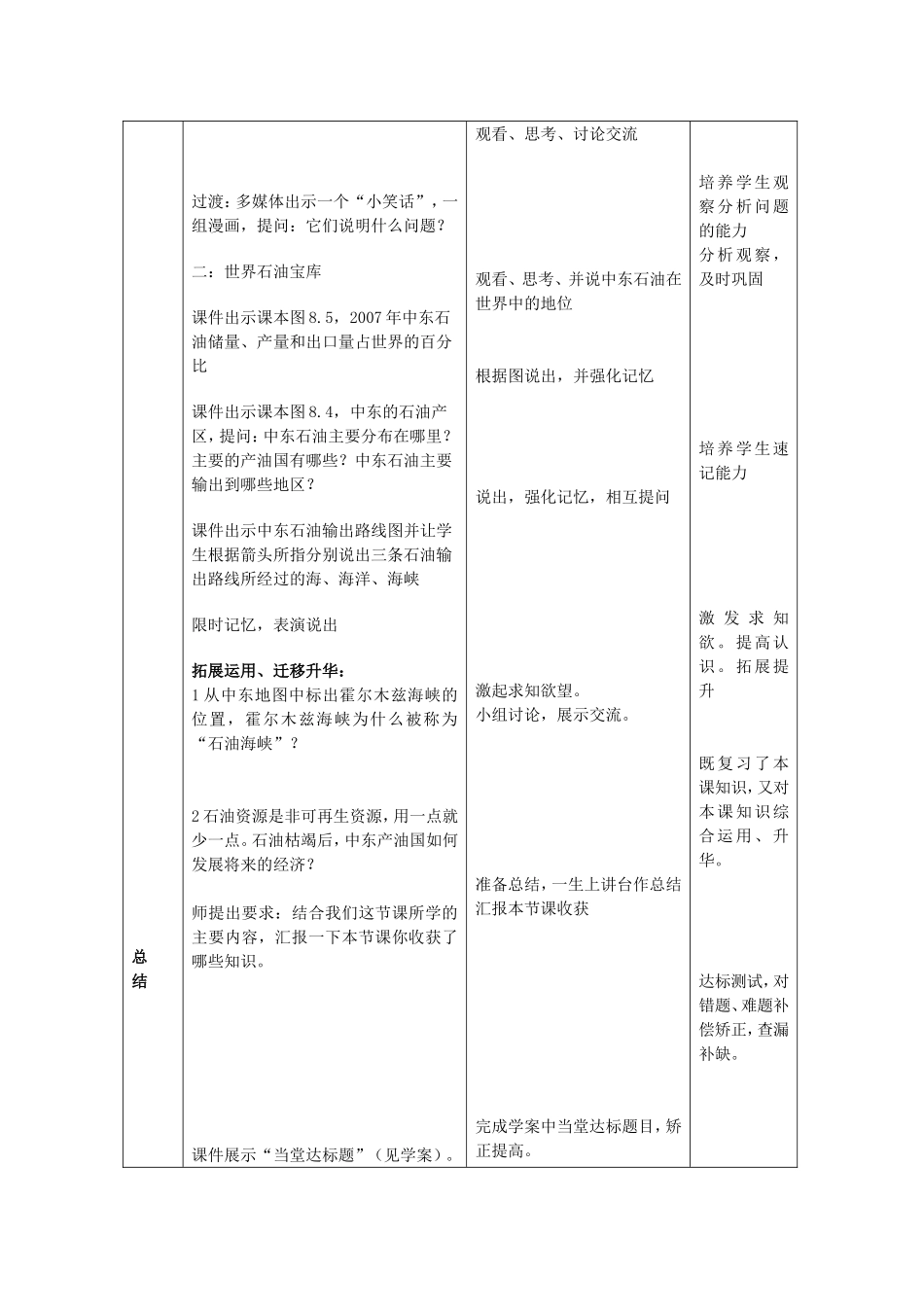 七年级下册第八章中东1教学案例教学设计_第3页