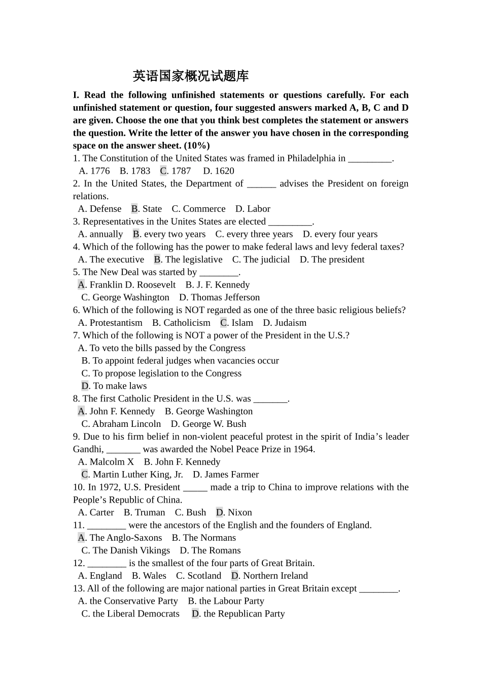 英语国家概况试题库_第1页