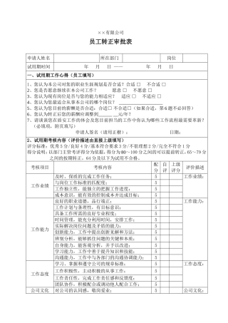 有限公司员工转正审批表