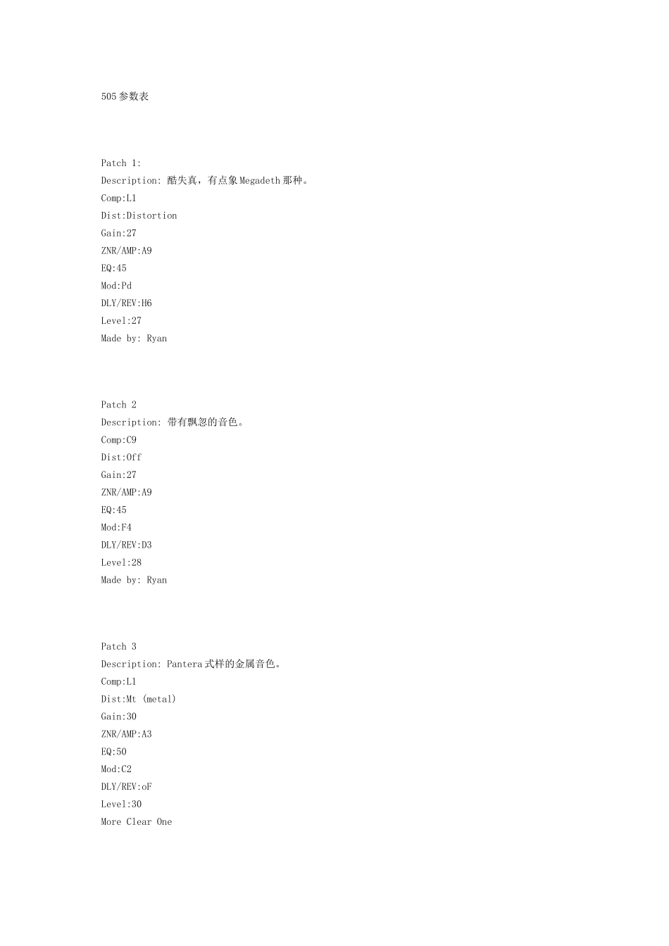 505参数表  _第1页