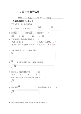 3月一元一次方程月考数学试卷