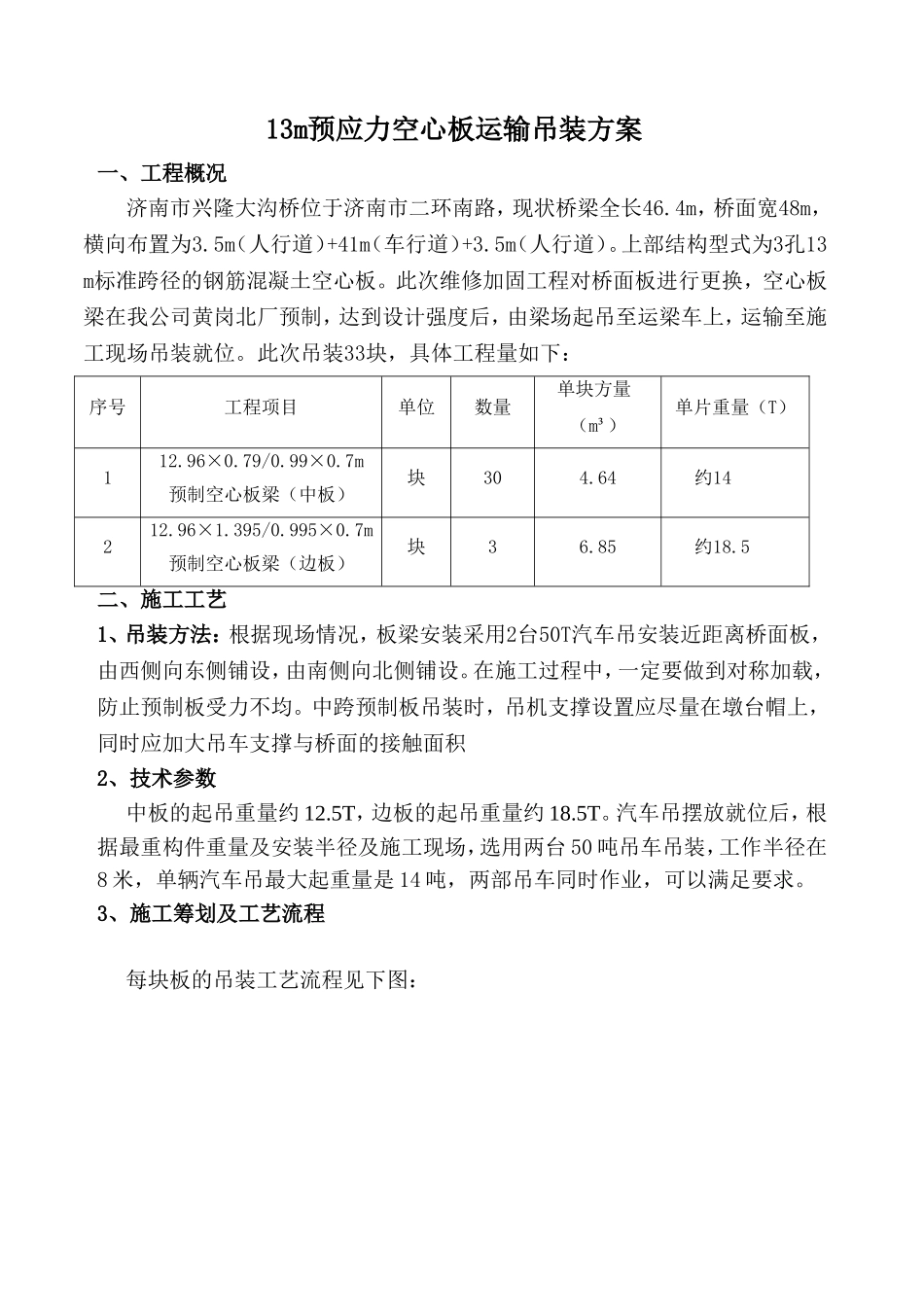 13m预应力空心板运输吊装方案_第1页