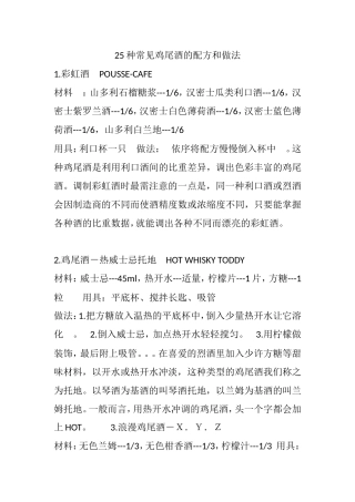 25种常见鸡尾酒的配方和做法