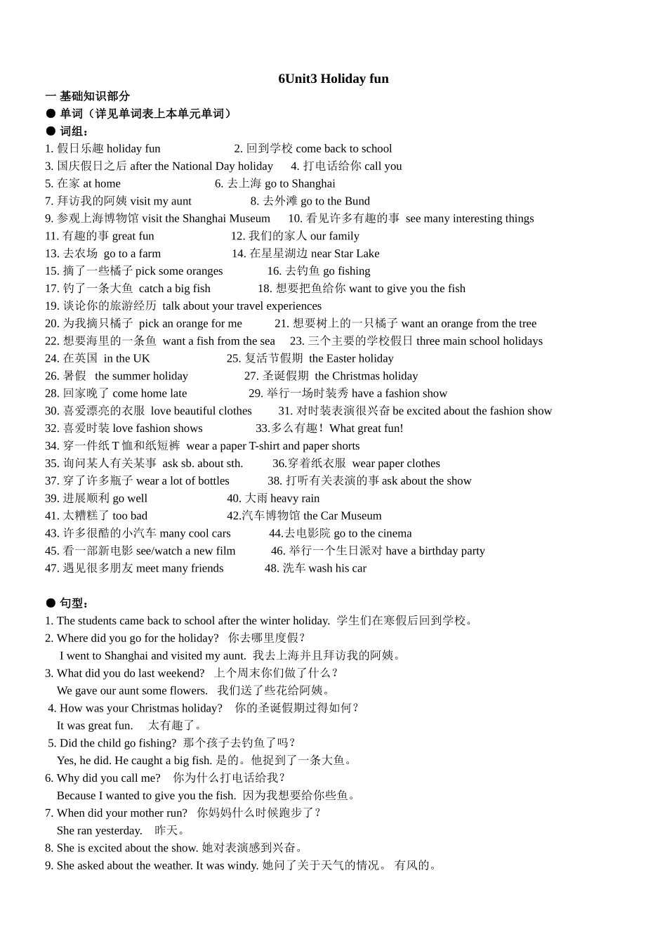 6Unit3 Holiday fun知识点梳理汇总_第1页