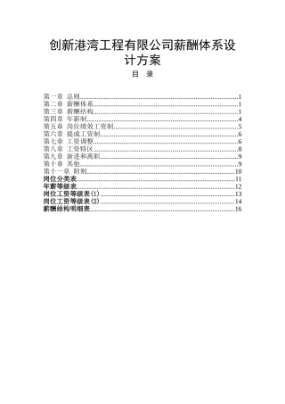 创新港湾工程有限公司薪酬体系设计方案