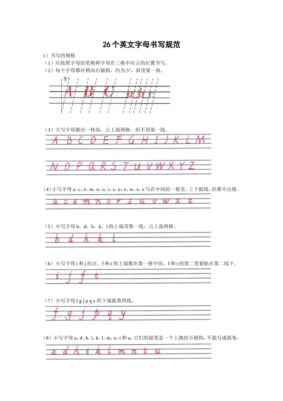 26个英文字母书写规范_第1页