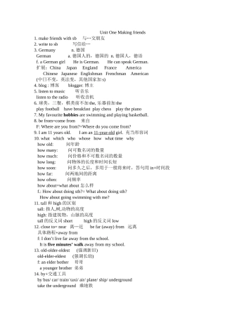 Unit One Making friends单词梳理汇总