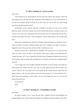 M5U1. Reading (1)—Secrets and lies英语练习题