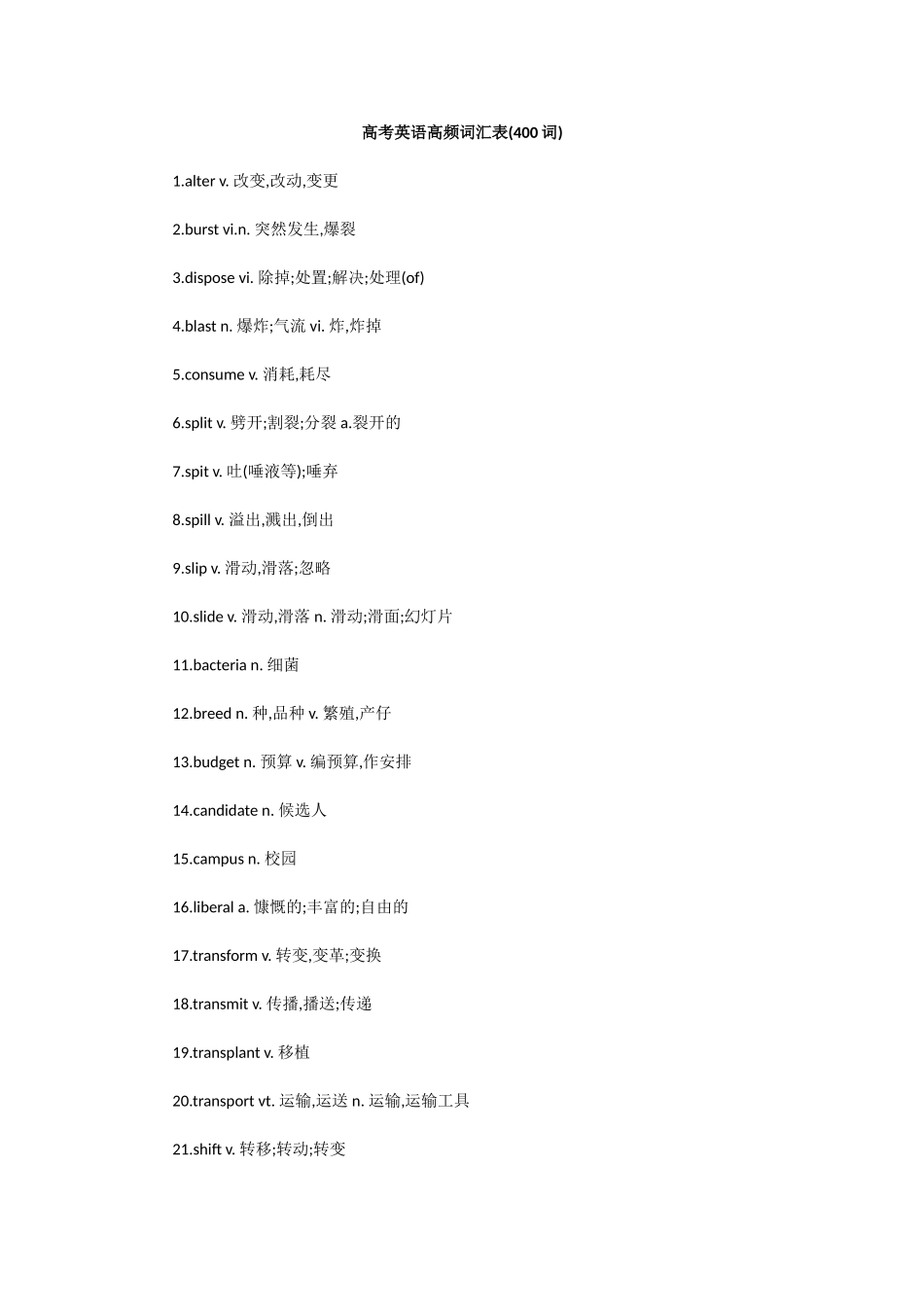 高考英语高频词汇表(400词)_第1页