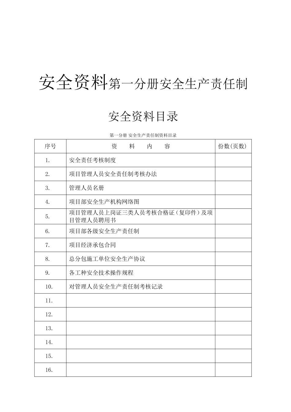 城北区安置房一组团四标段工程安全资料第一分册安全生产责任制资料_第1页