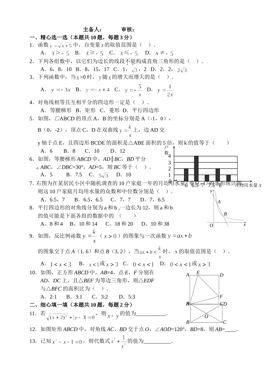 初中八年级数学第十七周周末作业_第1页