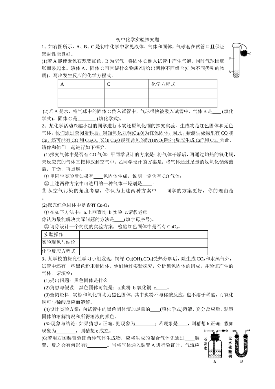 初中化学实验探究题_第1页