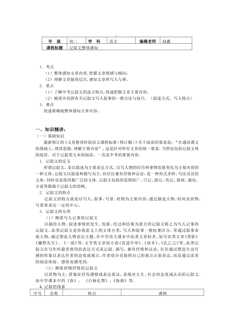 记叙文整体感知初二语文考点_第1页