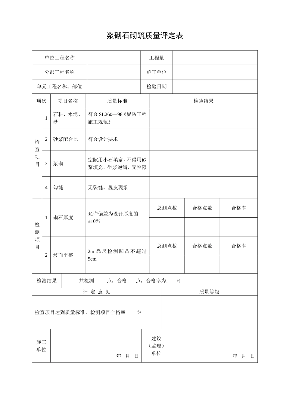 浆砌石砌筑质量评定表_第1页
