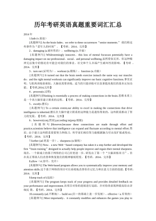 历年考研英语真题重要词汇汇总