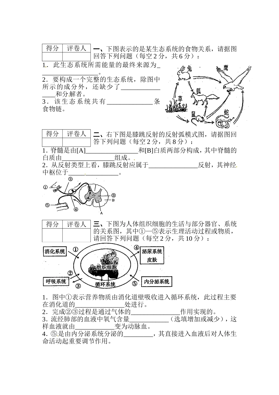 年初二年级结业考试生物试卷_第3页