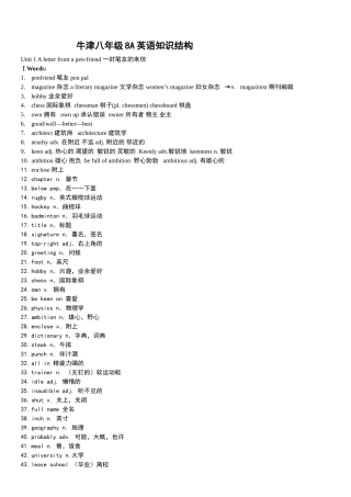 牛津八年级8A英语知识结构