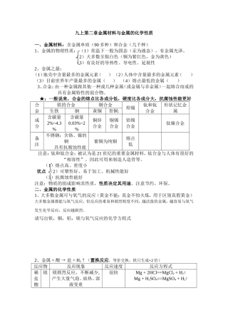 九年级上册第二章金属材料与金属的化学性质