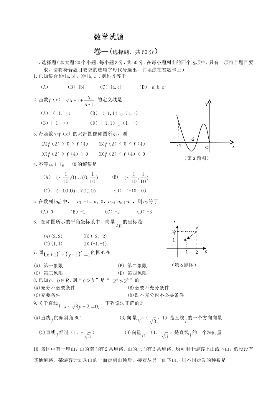 普通高校招生（春季）考试数学试题_第1页