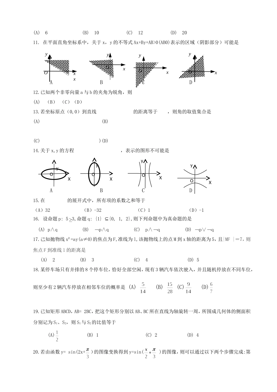 普通高校招生（春季）考试数学试题_第2页