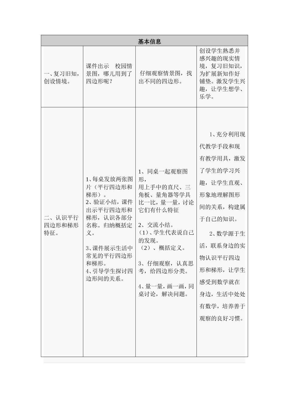 人教版第七册第四单元   《平行四边形和梯形的认识》 教学设计_第2页