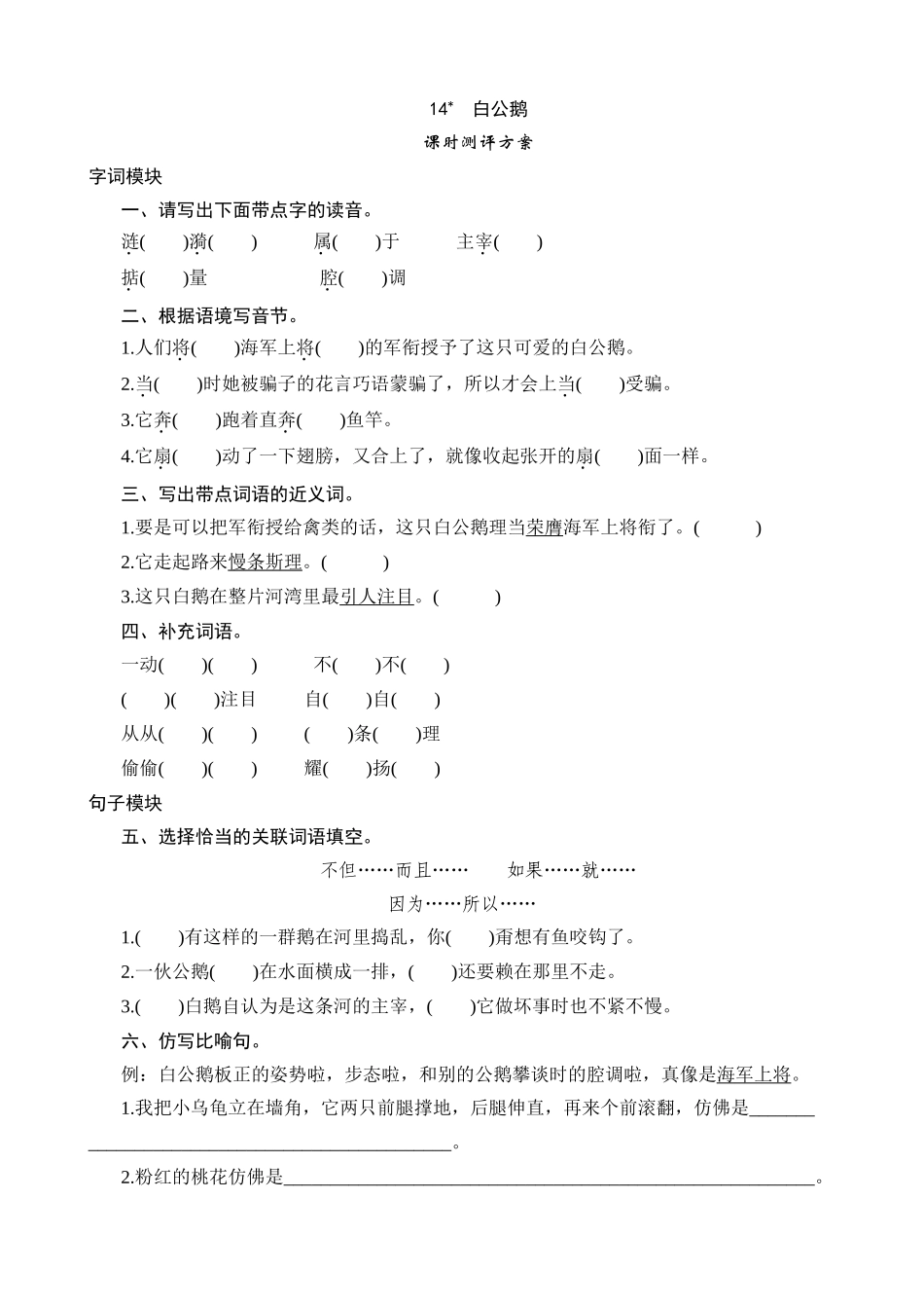 课时测评方案  白公鹅_第1页