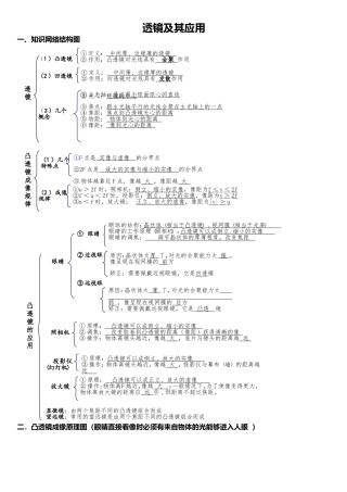 透镜及其应用 知识梳理和课堂练习题